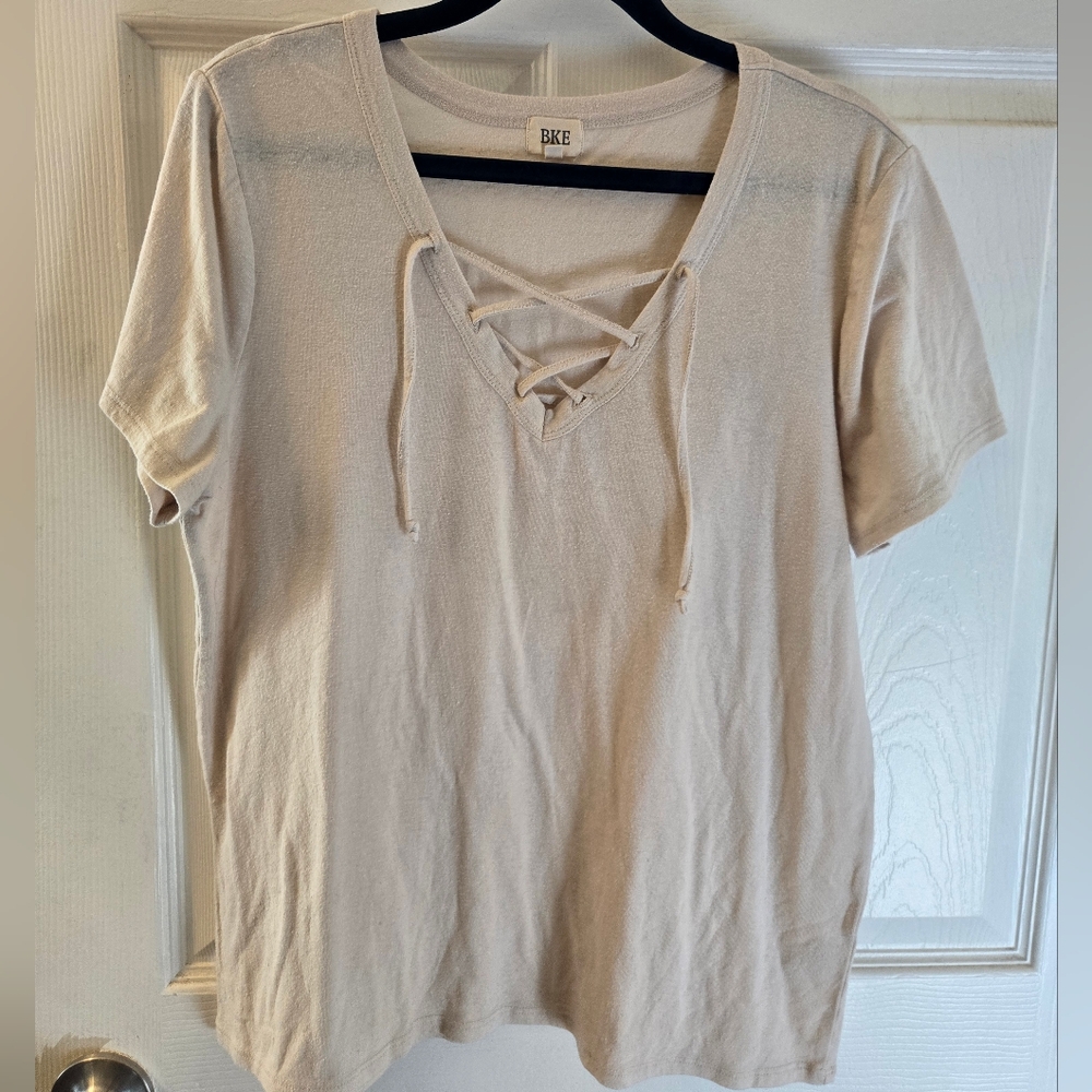 Women's Cream Top with Lace-Up Detail